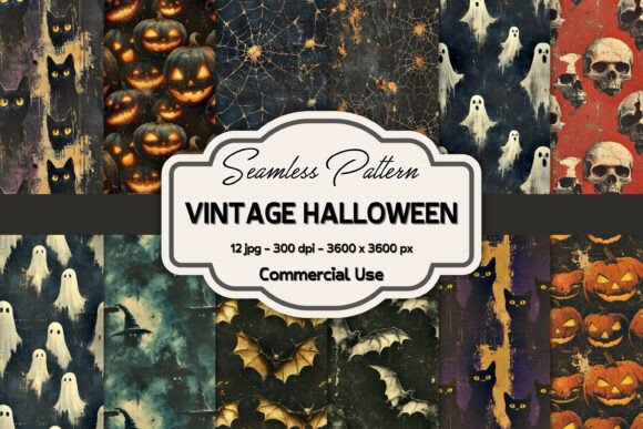 Download Seamless Vintage Halloween Pattern - Vintage Collection