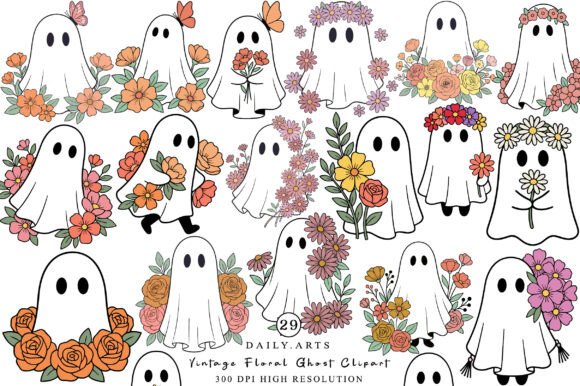 Download Vintage Floral Ghost Clipart Bundle - Vintage Collection