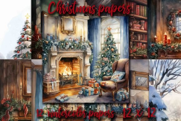 Download Vintage Christmas Interior Digital Paper - Vintage Collection