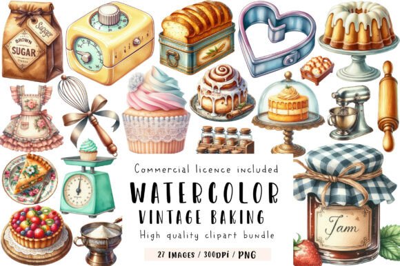 Download Watercolor Vintage Baking Clipart - Vintage Collection