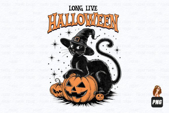 Download Vintage Long Live Halloween Cat PNG - Vintage Collection