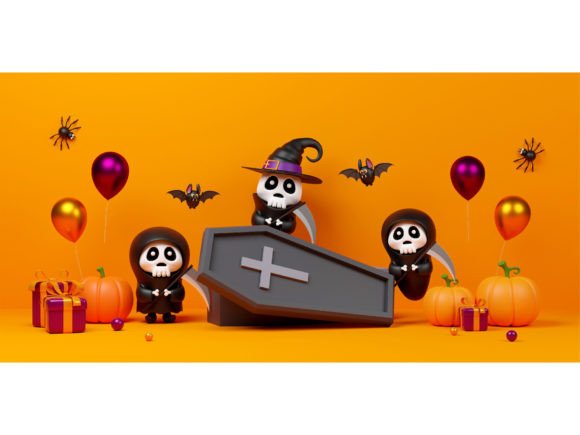 Download Scary Ghost with Coffin and Pumpkins - Scary Collection