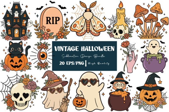 Download Retro Vintage Halloween EPS PNG Bundle - Vintage Collection