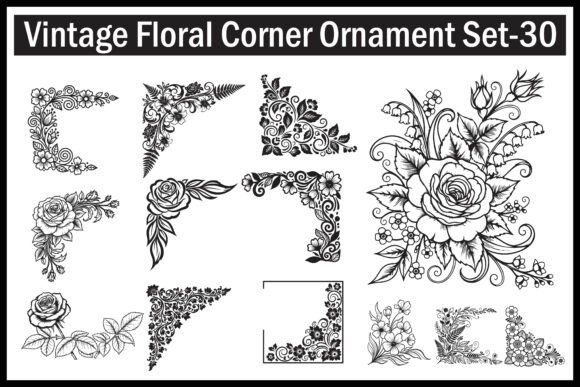 Download Vintage Floral Corner Ornament Art Set - Vintage Collection